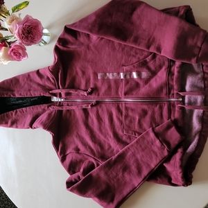 PINK burgandy hoodie. Zip up woth front pockets and drawstring waist.